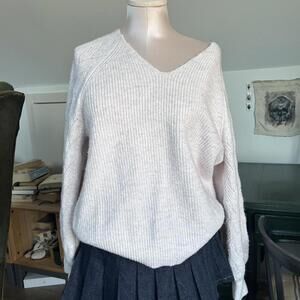 light pink off the shoulder vneck knit sweater